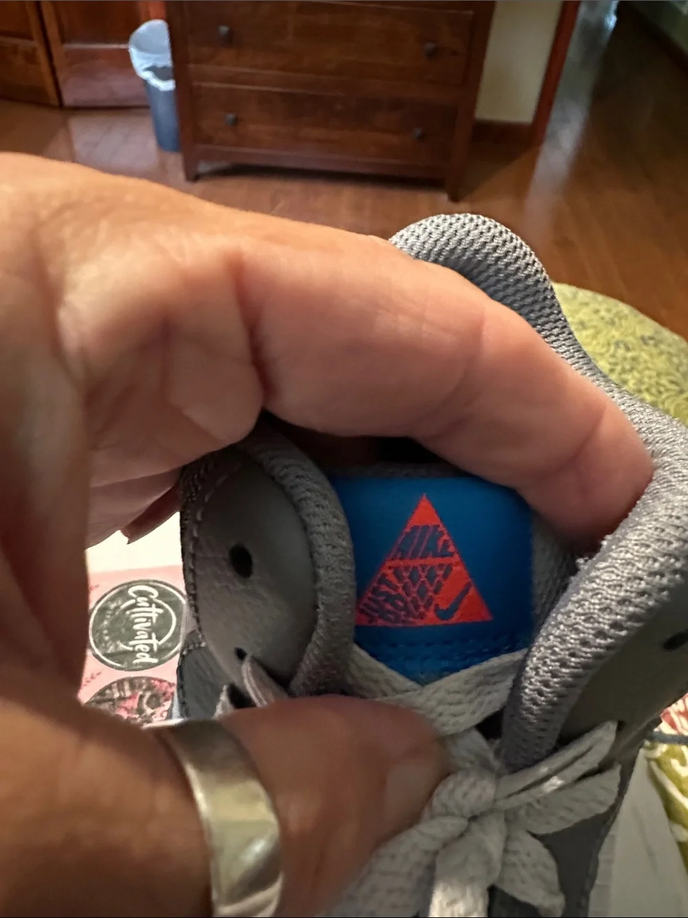 Nike Kids Gray and White High-Top Sneakers with Blue Tongue Detail